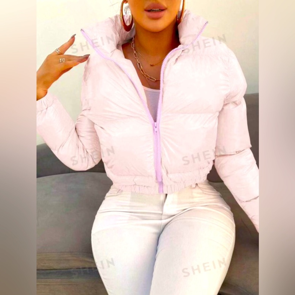 Shein Essence Solid Zip Front Puffer Coat